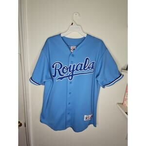 John Buck #14 Kansas City Royals Vintage Majestic Jersey Men's L Blue